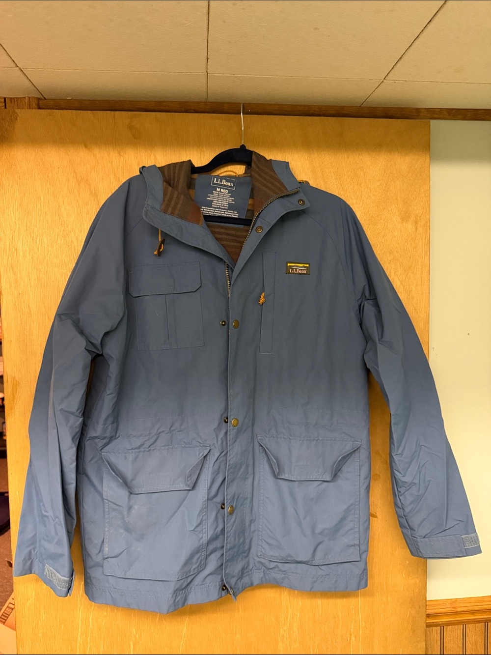 L.L. Bean Men's Slate Blue Hooded Raincoat
